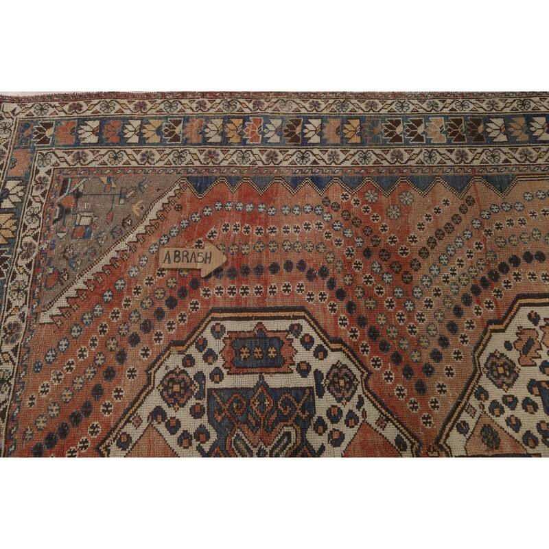 Traditional Bakhtiari Persian Vintage Rug Handmade Orange Wool Carpet - 6'10"x 9'11"