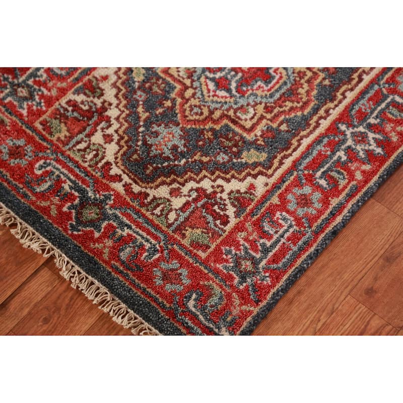 Hand Knotted Oriental 100% Wool Carpet Traditional Medallion Greys & Charcoal Heriz (serapi) Area Rug - 3' 0'' X 2' 0''