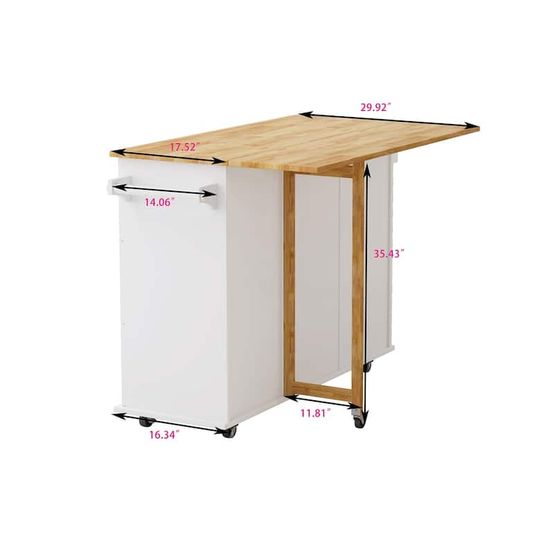 Rubberwood Kitchen Cart with Drop Leaf, Towel Rack, Spice Rack and Three Drawers