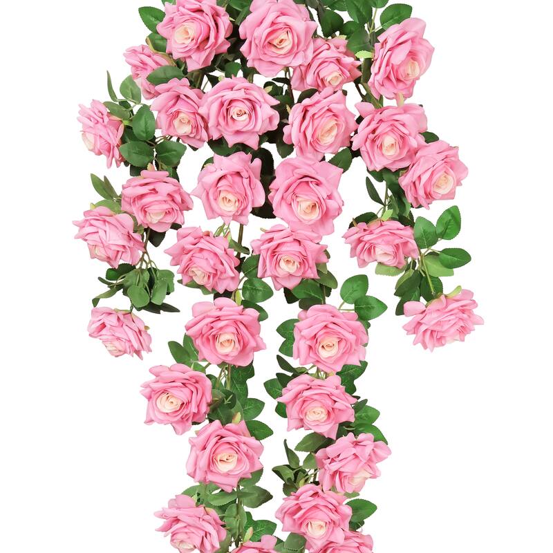 Deluxe Pink Artificial Rose Flower Stem Hanging Spray Bush 50in - 50" L x 17" W x 6" DP