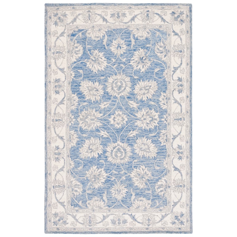 SAFAVIEH, Handmade Micro-Loop Reka Modern Wool Rug - 6' x 9' - Blue/Ivory