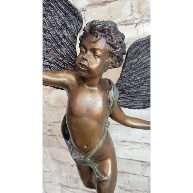 Cherub Cupid W/ Torch Real Bronze Vintage Sculpture Statue After Moreau 24 Inches X 12 Inches