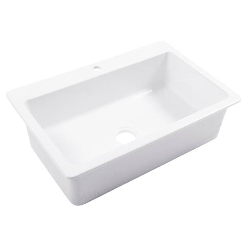 Jackson Crisp White Fireclay 33" Single Bowl Drop-In Kitchen Sink with 1 Hole