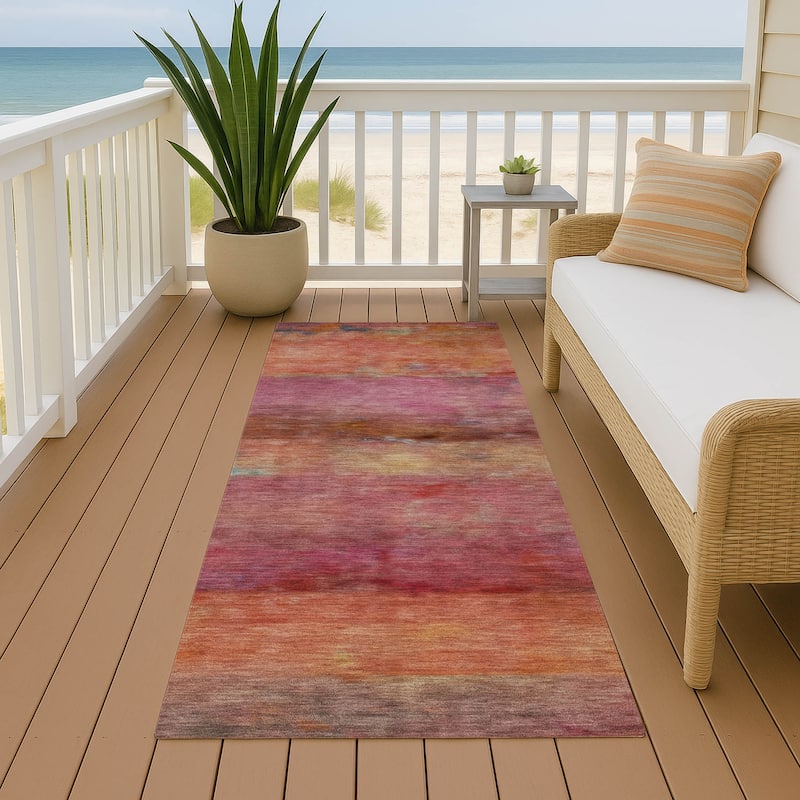 Machine Washable Indoor/ Outdoor Contemporary Ombre Chantille Rug - Pink - 2'3" x 7'6"