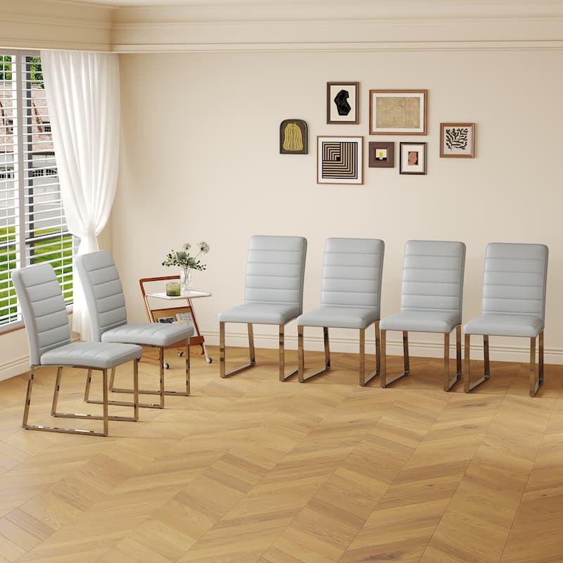 Roomfitters Upholstered Dining Chairs with Dense Foam and Metal Legs, Set of 6 - Light Gray