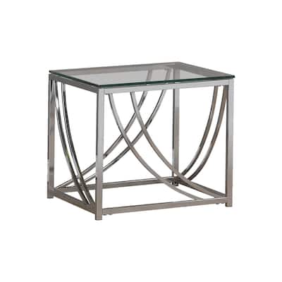 19.75 in. Chrome and Clear Square Glass End Table, Sturdy Build End Side Table for Living Rooms