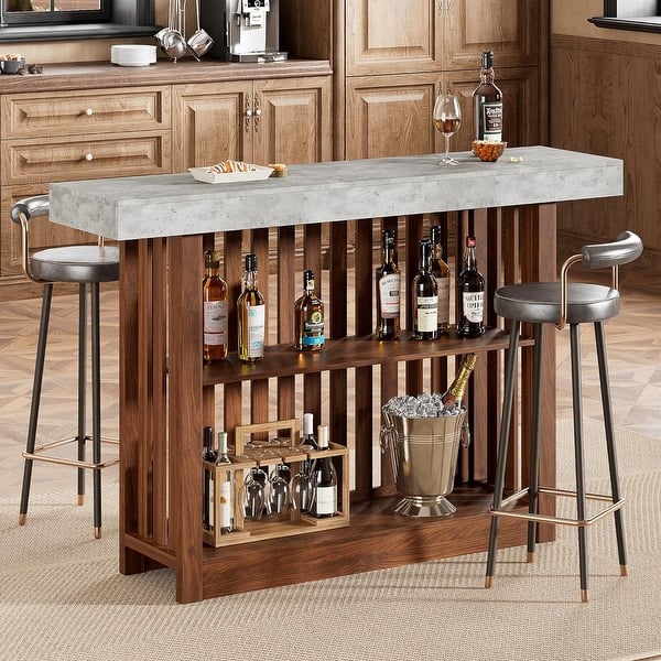 slide 2 of 7, Counter Bar Height Pub Table with 2 Tier Storage Shelves, Modern Coffee Breakfast Bar Unit for Dining Room, Bistro, Living Room Tan