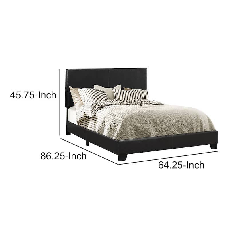Leather Upholstered Queen Size Platform Bed, Black