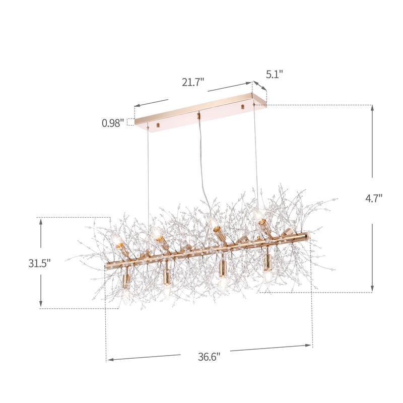 Gold Sparkle LED Linear Chandelier Pendant Light Crystal Lamp Creative Lighting