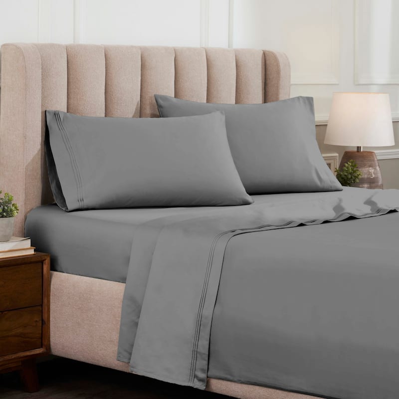 Superior Egyptian Cotton 1500 Thread Count Deep Pocket Solid Sheet Set - Queen - Grey