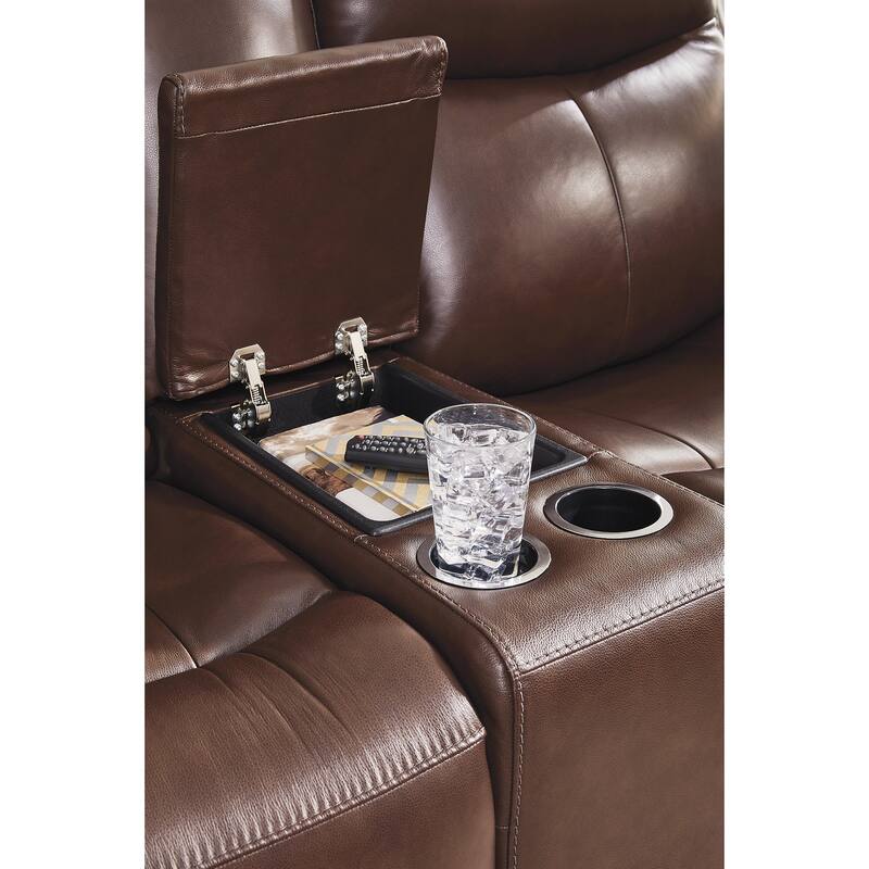 Signature Design by Ashley Mighty Moves Brown Power Reclining Loveseat with Console - 78" W x 40" D x 42" H