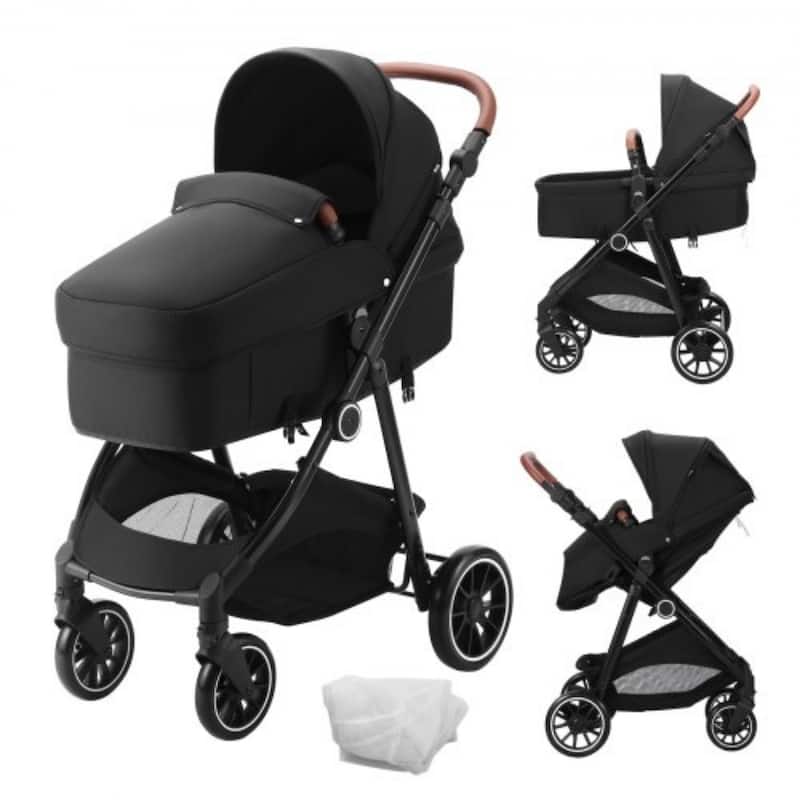 Carbon Steel Foldable 5-in-1 Stroller with Reversible Seat - 34.6” L x 23.6” W x 46.5” H - Black