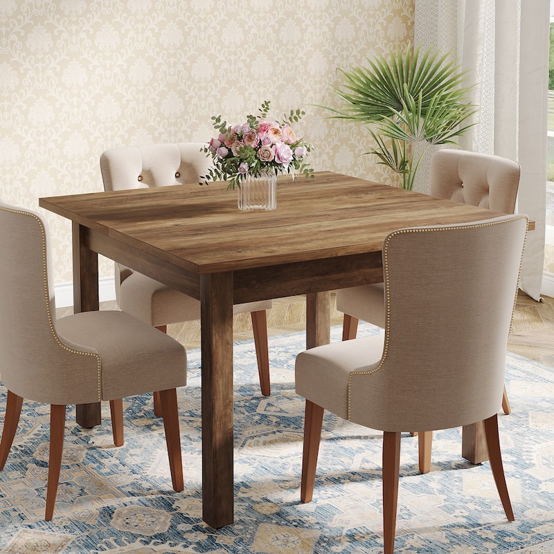 Small Square Kitchen Dining Table with Solid Wood Legs for 4