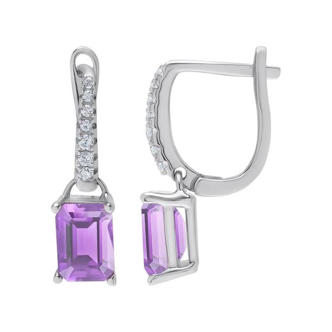 Victoria Townsend .925 Sterling Silver Amethyst & Lab White Sapphire Emerald-Cut Earrings - Purple