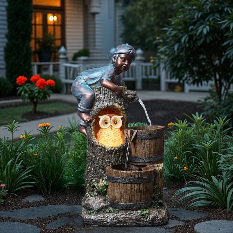 Kid and Owl Play 2-Tier Cascading Outdoor Fountain Weather Resistant with Outdoor Decor