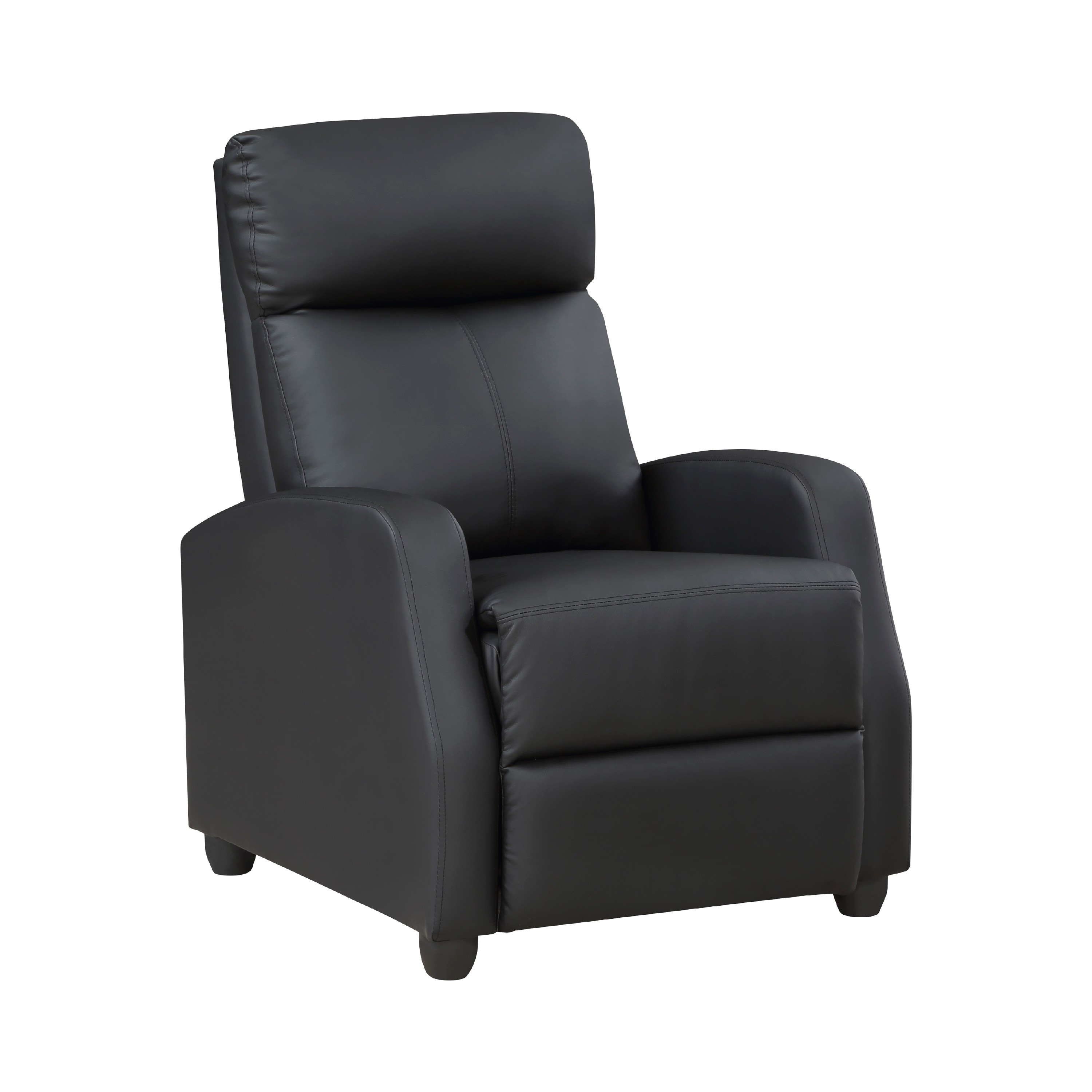 Benjara Recliner Chair, Manual Push Back, Black Faux Leather, 27 Inch