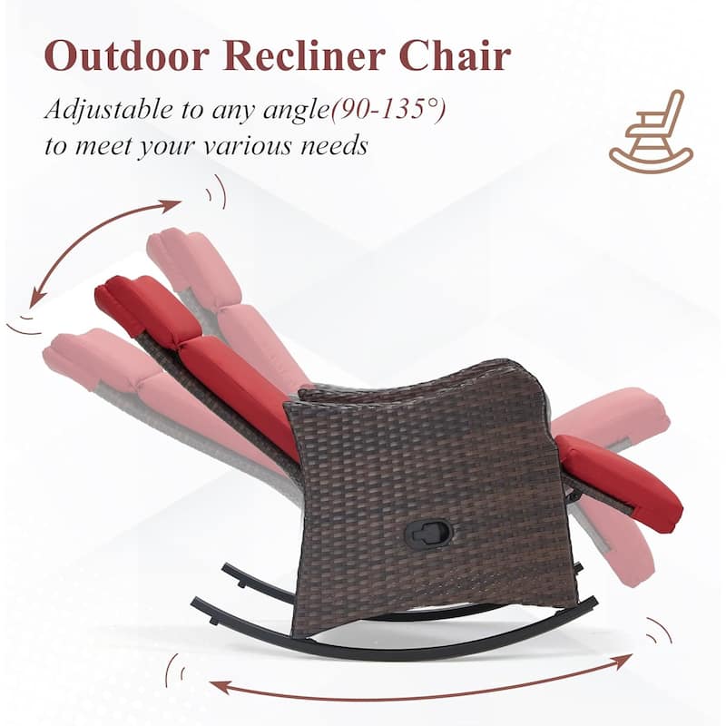 Outdoor Recliner Rocking Chairs with Soft Removable Cushions and Footrests