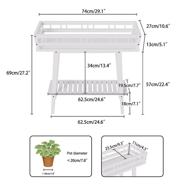 2 Tier Wood Plant Stand Flower Shelf Indoor Outdoor Narrow Table