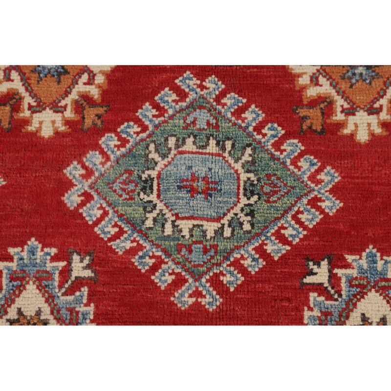 Geometric Red Kazak Oriental Area Rug Handmade Bedroom Wool Carpet - 5'0" x 6'9"