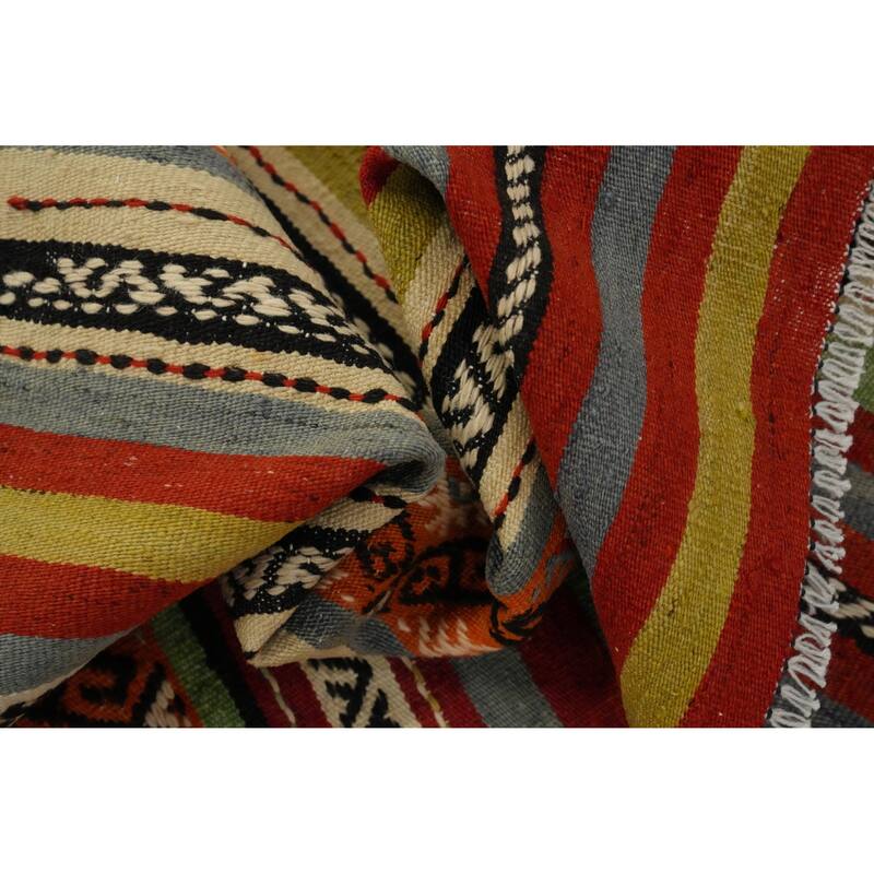 Hand Woven Oriental 100% Wool Carpet Southwestern Tribal Multi-Colored Kilim Area Rug - 8' 2'' X 5' 0''