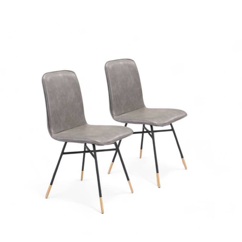 HomeRoots Set of Two Gray And Black Upholstered Faux Leather Dining Side Chairs