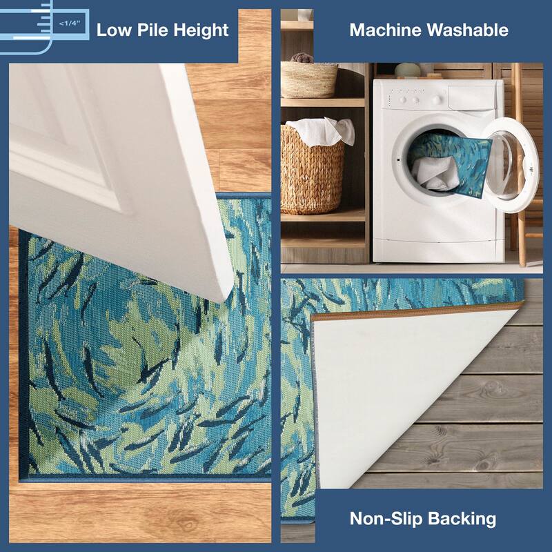 Liora Manne Esencia Fish To Go Blue Indoor/Outdoor Mat