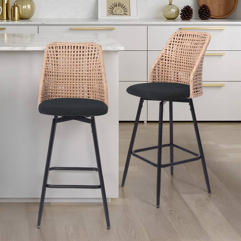 28"/29" Set of 2 Rattan Counter Height Swivel Bar Stools Chenille Cushion