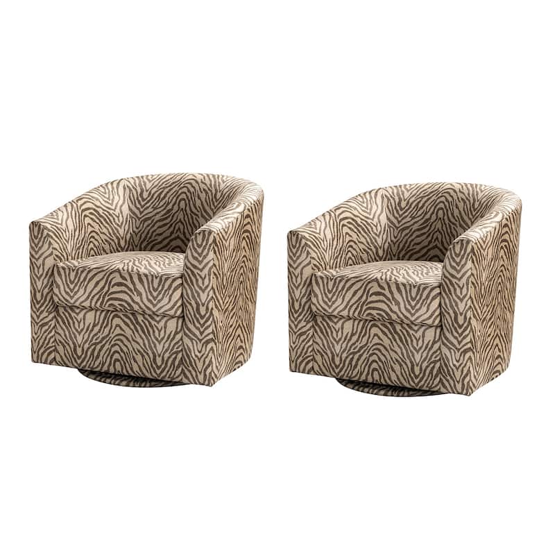 Cuenca Modern Wooden Upholstered Barrel Chair with Metal Swivel Base Set of 2