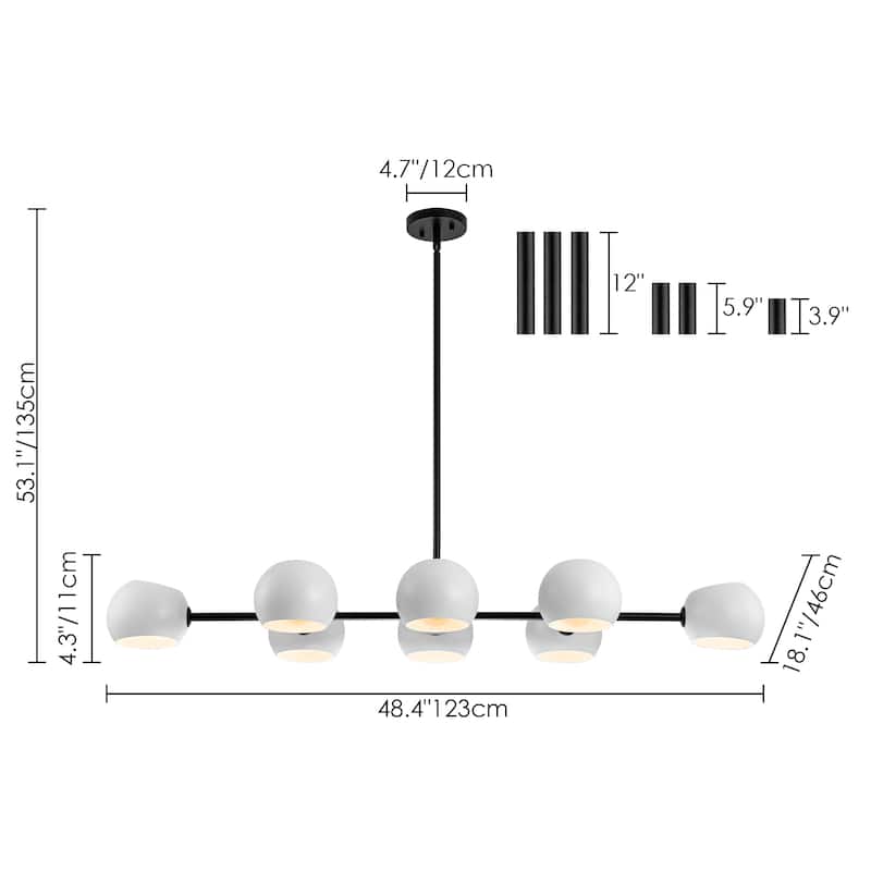 8-Light Modern Linear Clear Glass Globe Bubble Chandelier for Dining Room