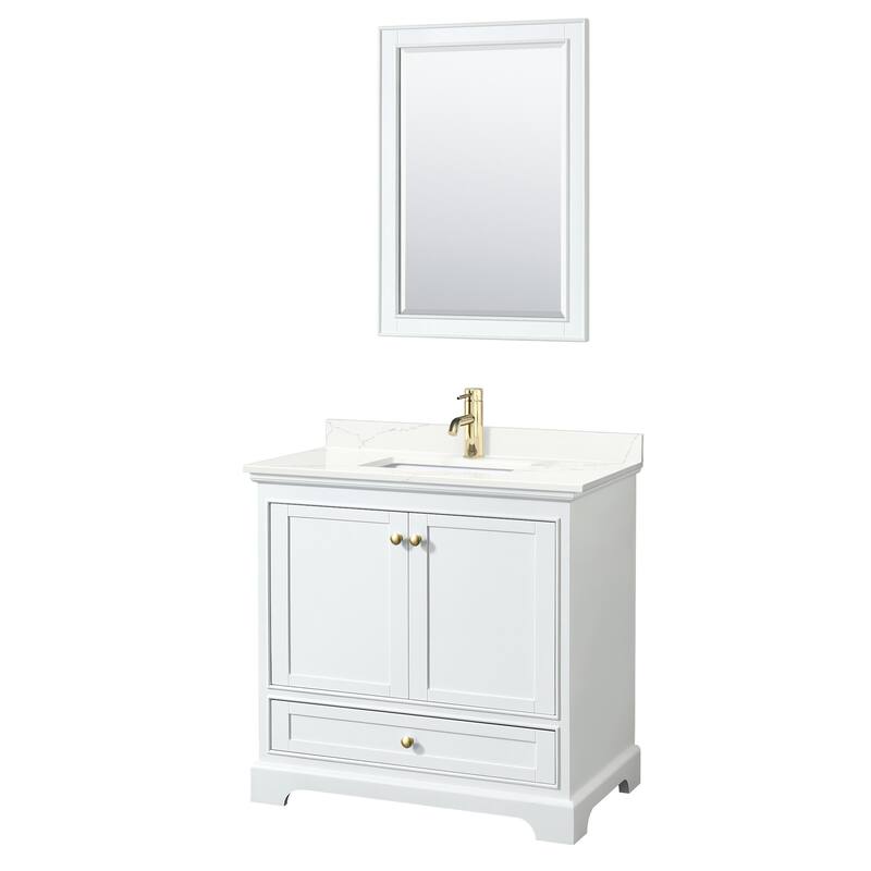 Wyndham Collection WCS202036S-QTZ-UNSM24 Deborah 36" Free Standing - White / Giotto Quartz Top / Brushed Gold Hardware