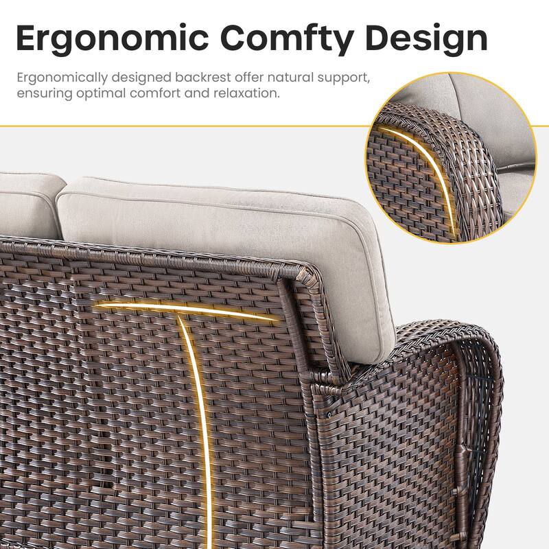 Gymojoy 3-Piece Outdoor Wicker Patio Furniture Set, 5" Thick Cushioned Rattan Sofa with Ottomans