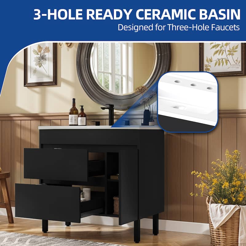 Moasis 37" Freestanding Single Bathroom Vanity with 1 Soft Closing Cabinet & 2 Drawers