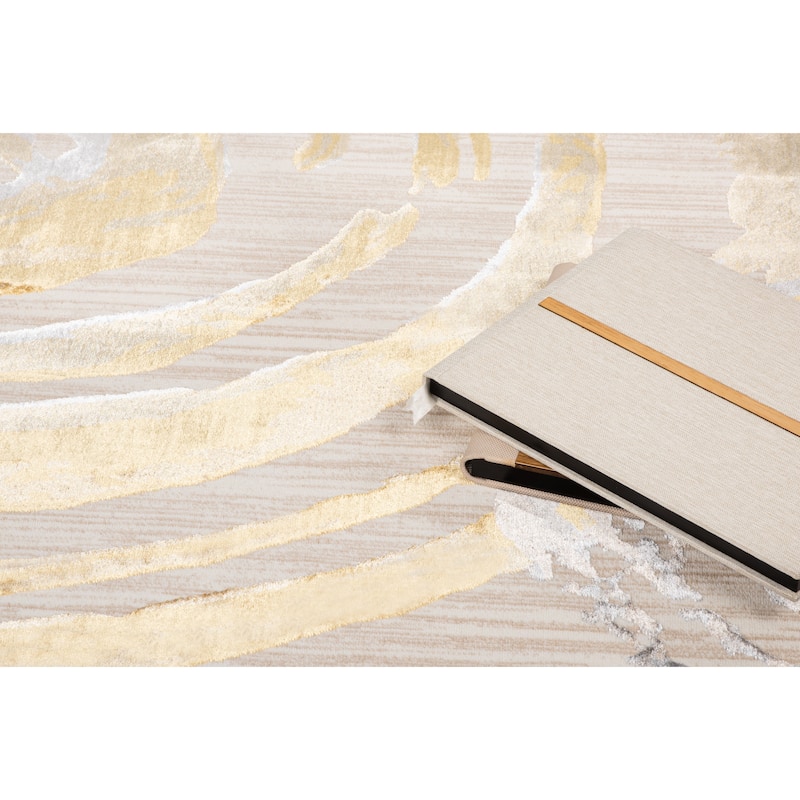 London Collection Cream/Gold Geometric Area Rug