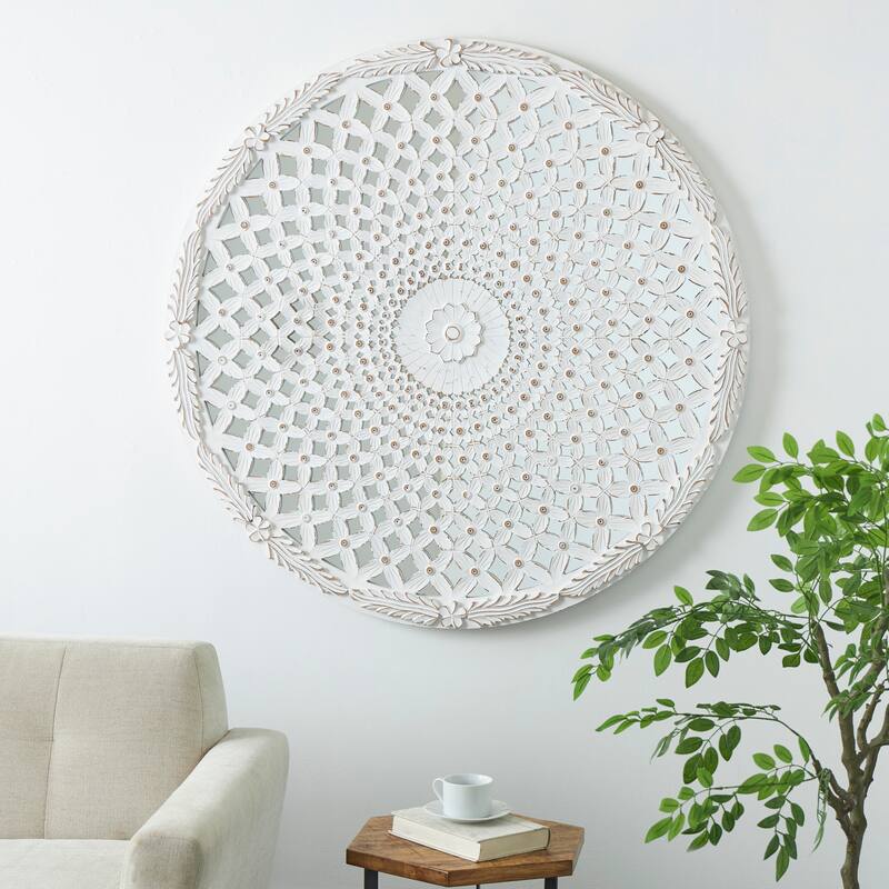 White Wooden Handmade Medallion Geometric Home Wall Decor - White