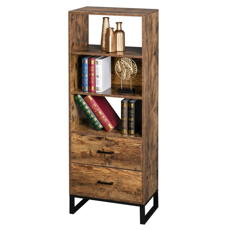 3Tier Mid Century Modern Bookshelf with Drawers Display Storage On