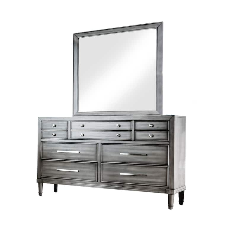 Hax Transitional Grey Solid Wood 7-Drawer 2-piece Dresser and Mirror Set by Furniture of America