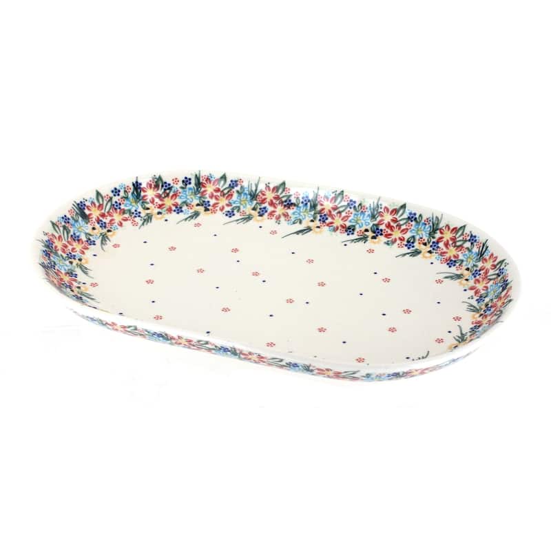 Blue Rose Polish Pottery 116 Vena Large Oval Serving Dish - Tara