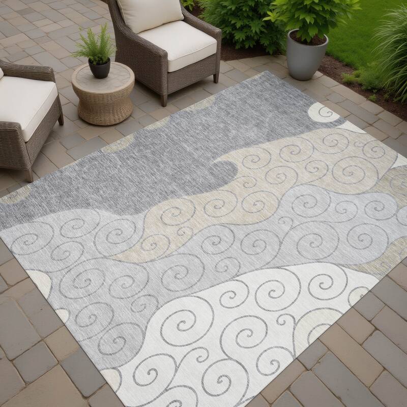 Machine Washable Indoor/ Outdoor Swirly Chantille Rug