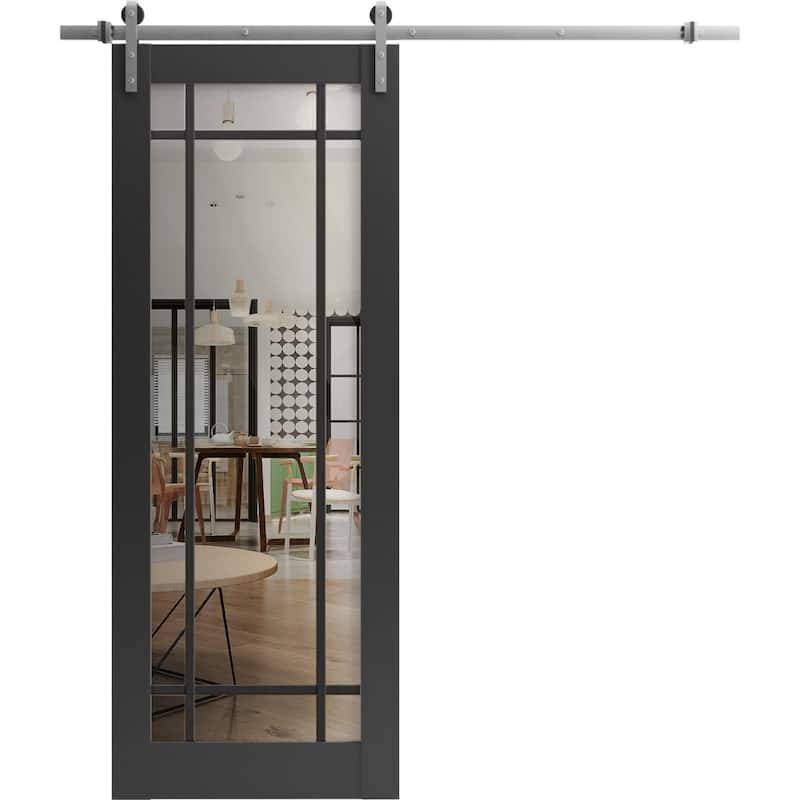 Sturdy Barn Door 18 x 80 Lucia 2266 Matte Black Clear Glass 6.6FT - Black - 30" x 84"