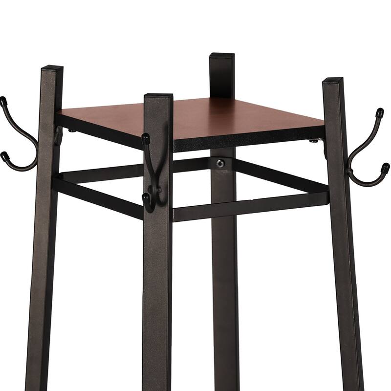 VECELO 72" Industrial Brown Coat Rack with Shelves Multi-functional Space Saving Storage Stand for Entryway Living Room