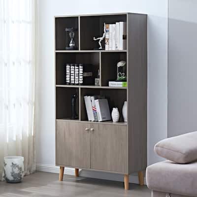 3-tier Wood Bookshelf Bookcase with 2 Bottom Enclosed Cabinet