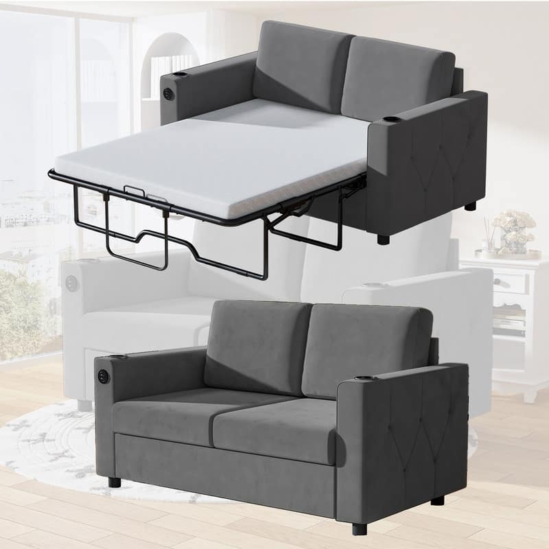Mixoy Pull Out Sofa Bed,Sleeper Sofa Couch with Memory Foam Mattress,Cup Holder,USB,Pull Out Couch Bed