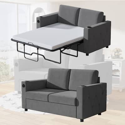 Mixoy Pull Out Sofa Bed,Sleeper Sofa Couch with Memory Foam Mattress,Cup Holder,USB,Pull Out Couch Bed