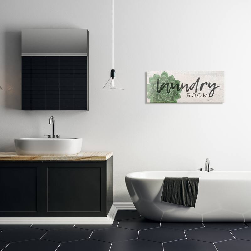 Stupell Laundry Room Green Succulent Soft Paper Look Canvas Wall Art , 10 x 24, Proudly Made in USA - Multi-color