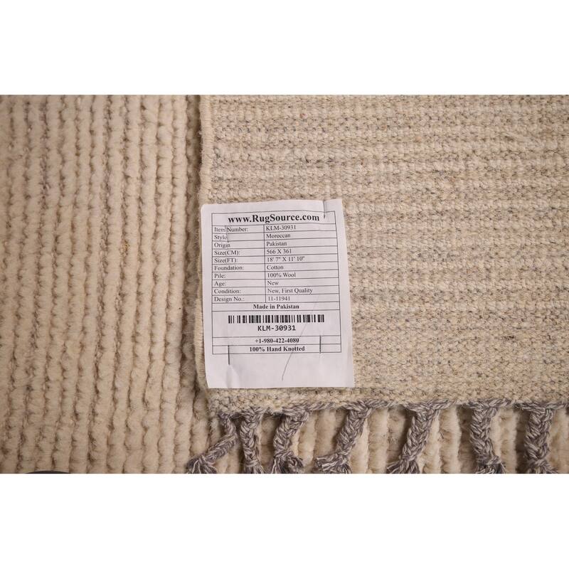 Ivory Palace Size Moroccan Oriental Area Rug Hand-Knotted Wool Carpet - 11'10"x 18'7"