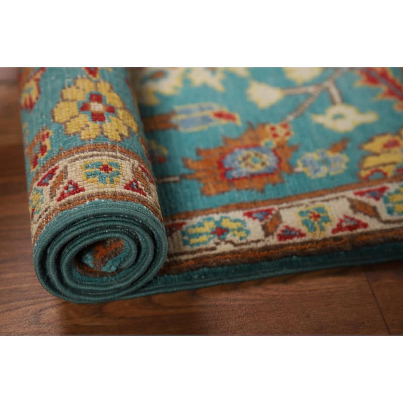 Turquoise Blue Kazak Oriental Foyer Rug Hand-Knotted Wool Carpet - 2'0" x 3'0"