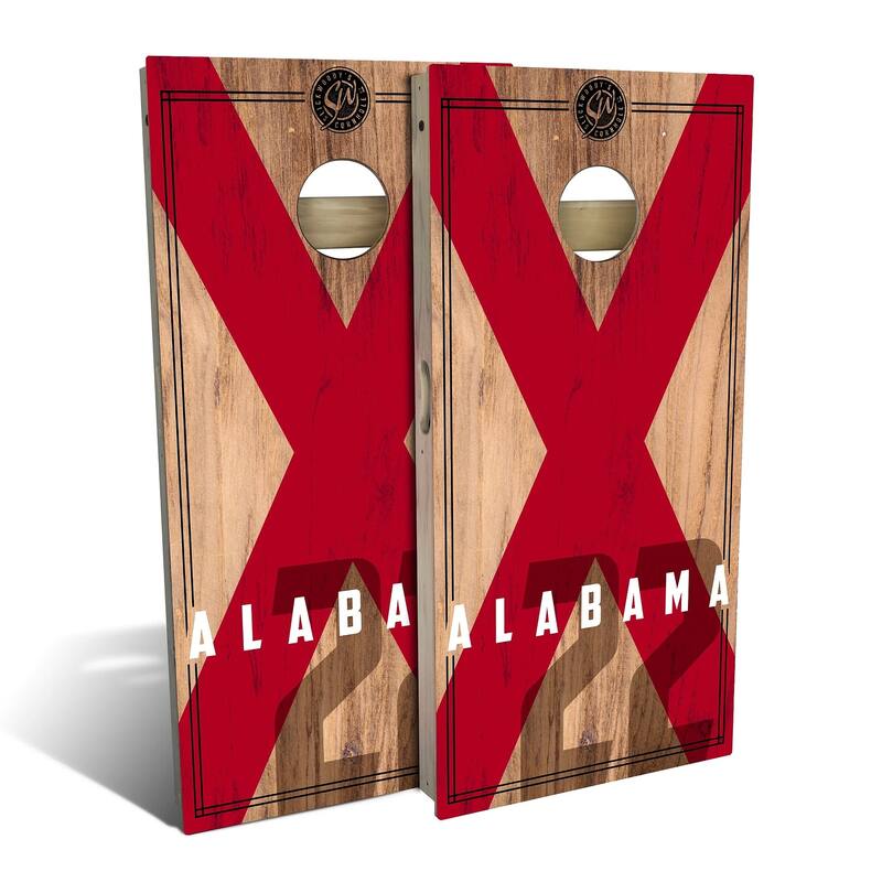 Alabama State Flag 2 Outdoor Cornhole Board Set - Backyard 2x4 - NO Accessories