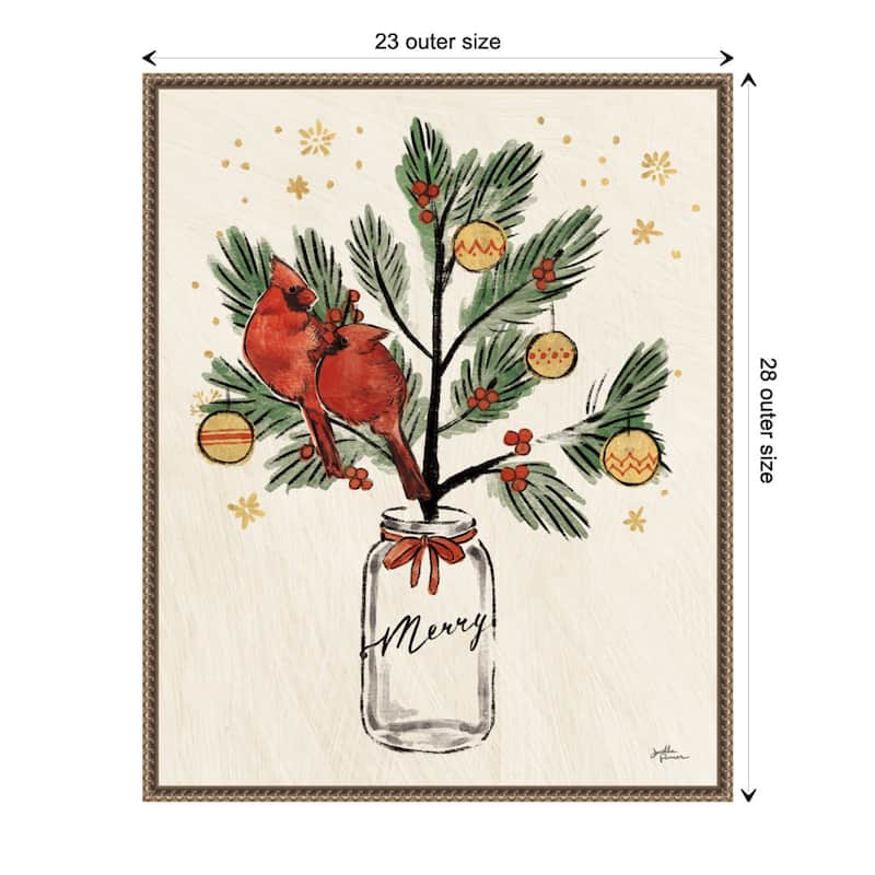 Christmas Lovebirds XIII Merry by Janelle Penner Framed Canvas Wall Art Print - 23 x 28 in