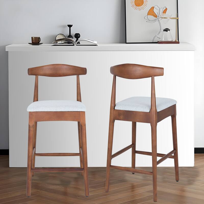Counter Height Bar Stool Set of 2, Armless Dining Chairs with Cushioned Seat, Kitchen Island Chairs with Curved Backrest - LIGHT GREY,Walnut