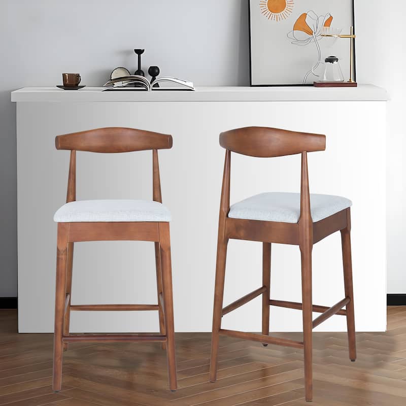 Ostweer Furniture Set of 2 Mid-Century Modern Design Solid Wood 24" Counter Stools - Walnut